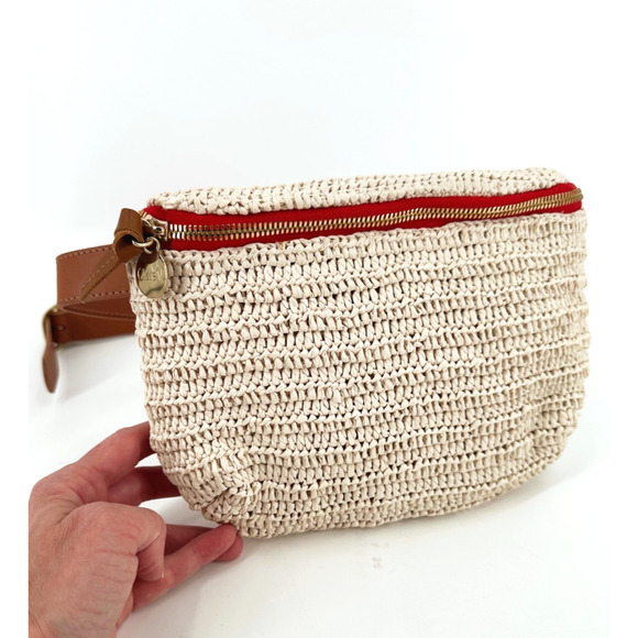 Clare V. Woven Raffia Belt Bag Fanny Pack Leather Belt Adjustable Small - Picture 2 of 9